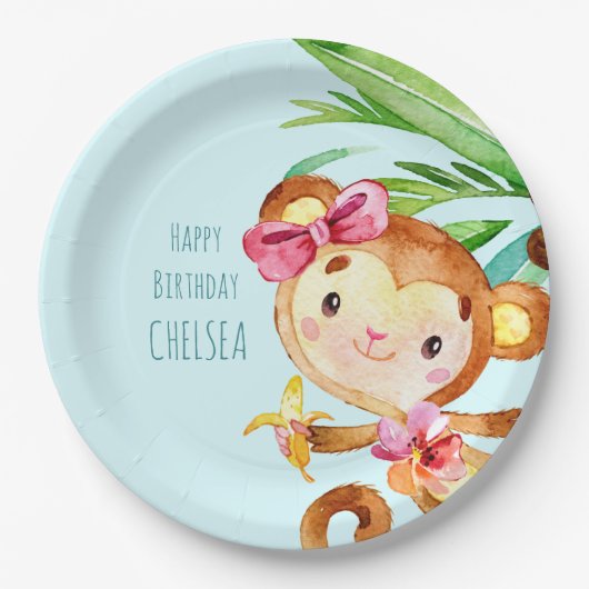 Blauwe Leuke Aap Gepersonaliseerde Gelukkige Verja Papieren Bordje (Voorkant)