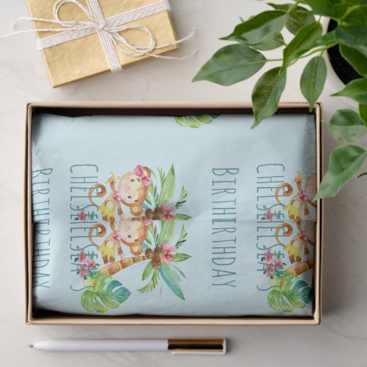 Blauwe Leuke Aap Gepersonaliseerde Gelukkige Verja Tissuepapier (Geschenk)