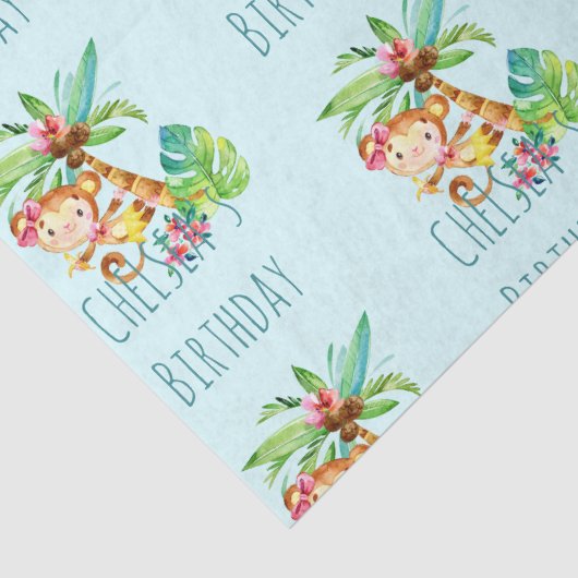 Blauwe Leuke Aap Gepersonaliseerde Gelukkige Verja Tissuepapier (Detail)