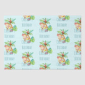 Blauwe Leuke Aap Gepersonaliseerde Gelukkige Verja Tissuepapier (Voorkant)