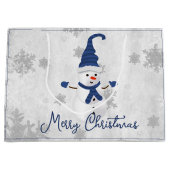 Blauwe Leuke Sneeuwman Geschenkzak voor vakantie Groot Cadeauzakje (Voorkant)