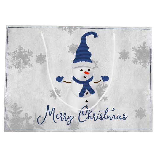 Blauwe Leuke Sneeuwman Geschenkzak voor vakantie Groot Cadeauzakje (Achterkant)