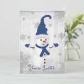 Blauwe Leuke Sneeuwman Kerstfeest Uitnodiging (Staand voorkant)