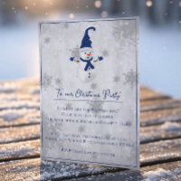 Blauwe Leuke Sneeuwman Kerstfeest Uitnodiging