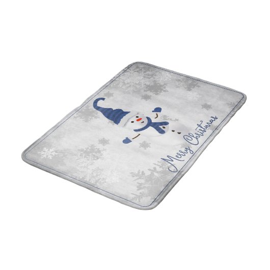 Blauwe Leuke Sneeuwman Vakantie Badmat (Gekanteld)