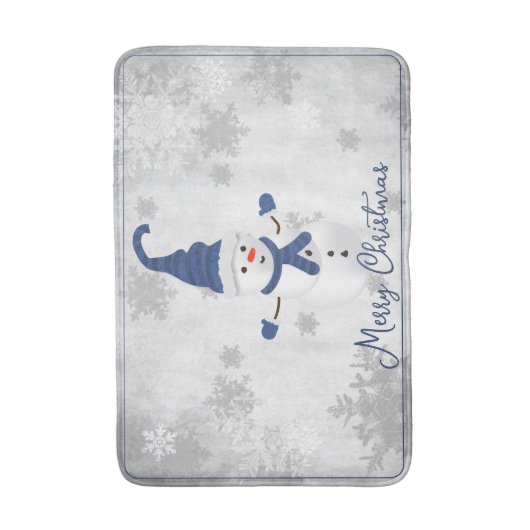 Blauwe Leuke Sneeuwman Vakantie Badmat (Voorkant Verticaal)