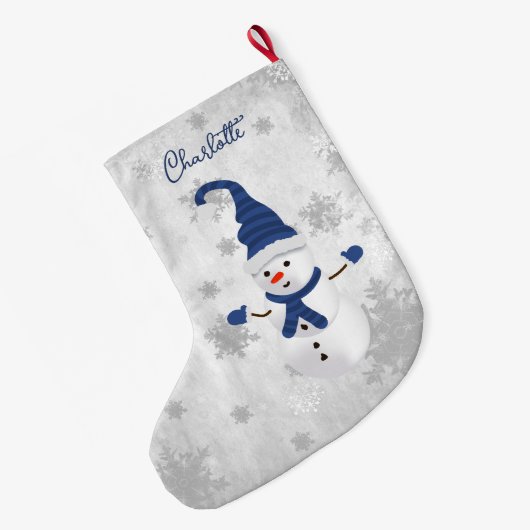 Blauwe Leuke Sneeuwman Vakantie Kous Grote Kerstsok (Achterkant (Hangend))