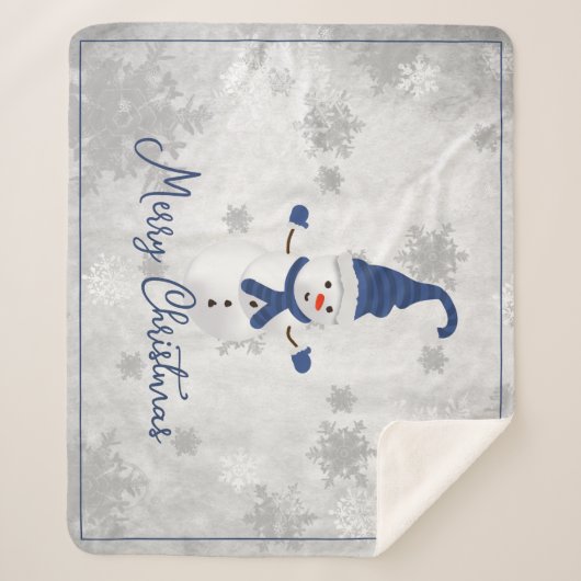 Blauwe Leuke Sneeuwman Vakantie Sherpa Deken (Voorkant)