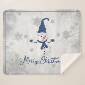 Blauwe Leuke Sneeuwman Vakantie Sherpa Deken (Voorkant (horizontaal))