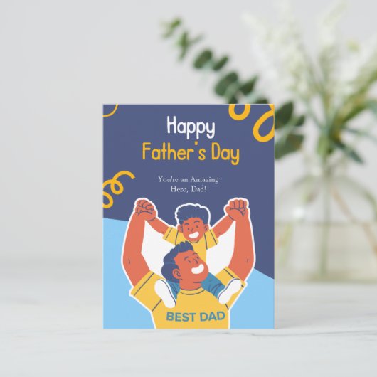 Blauwe Leuke Vader - Zoon geïllustreerd Gelukkige  Briefkaart (Staand voorkant)