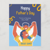 Blauwe Leuke Vader - Zoon geïllustreerd Gelukkige  Briefkaart (Voorkant)