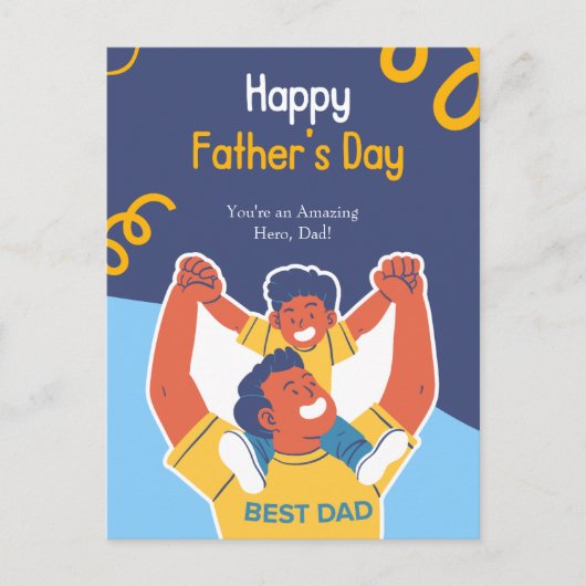 Blauwe Leuke Vader - Zoon geïllustreerd Gelukkige  Briefkaart (Voorkant)