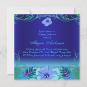 Blauwe Levendige Bloem Sweet Sixteen Uitnodigen Kaart (Achterkant)