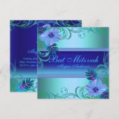 Blauwe Levendige Bloemknuppel Mitswa Uitnodigen Kaart (Voorkant / Achterkant)