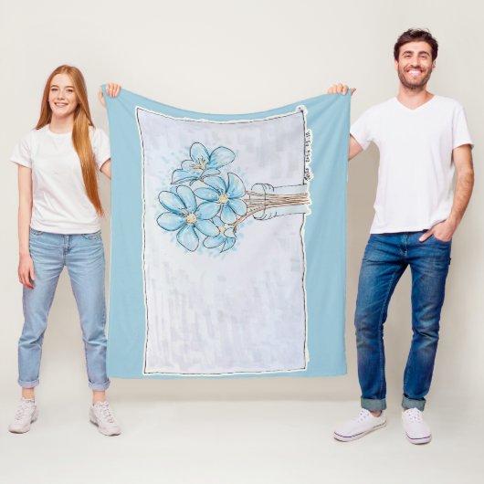 Blauwe Leverbloem Fleece Deken (In situ)