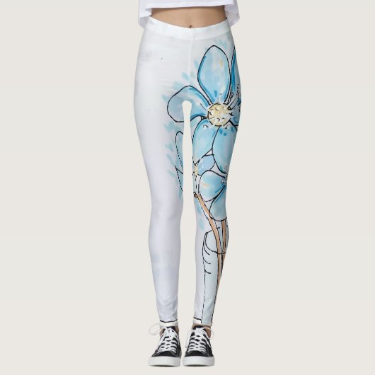 Blauwe Leverbloem Leggings (Voorkant)