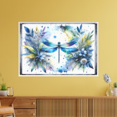 Blauwe Libel Botanische Aquarel Canvas Afdruk (Insitu (Woonkamer))
