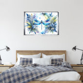 Blauwe Libel Botanische Aquarel Canvas Afdruk (Insitu (Slaapkamer))