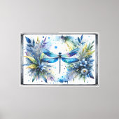 Blauwe Libel Botanische Aquarel Canvas Afdruk (Voorkant)