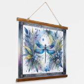 Blauwe Libel Botanische Aquarel Hangend Wandkleed (Gebogen)