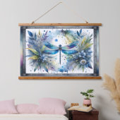 Blauwe Libel Botanische Aquarel Hangend Wandkleed (Slaapkamer)