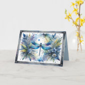 Blauwe Libel Botanische Aquarel Kaart (Gele Bloem)