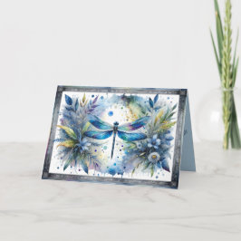 Blauwe Libel Botanische Aquarel Kaart