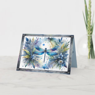 Blauwe Libel Botanische Aquarel Kaart