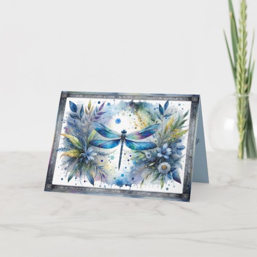 Blauwe Libel Botanische Aquarel Kaart (Voorkant)
