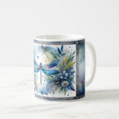Blauwe Libel Botanische Aquarel Koffiemok (Voorkant rechts)