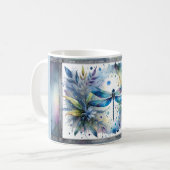 Blauwe Libel Botanische Aquarel Koffiemok (Voorkant links)