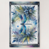 Blauwe Libel Botanische Aquarel Legpuzzel (Verticaal)