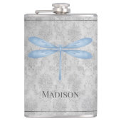 Blauwe libel damast kolf heupfles (Voorkant)