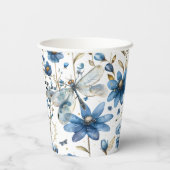 Blauwe libel en bloemen bloemenpapier partij cups papieren bekers (Achterkant)