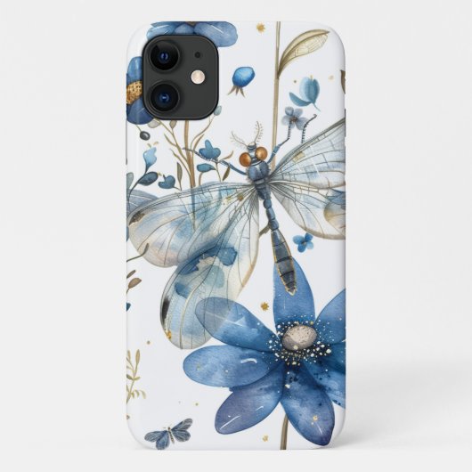 Blauwe Libel en Bloemen iPhone Case-Mate iPhone Case (Achterkant)