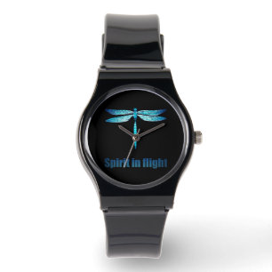 Blauwe libel in vluchtillustratie horloge