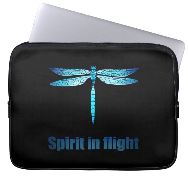 Blauwe libel in vluchtillustratie laptop sleeve (Voorkant)