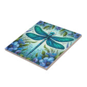 Blauwe libel met bloemen tegeltje (Zijkant)