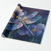 Blauwe Libel met Gouden Vleugels Decoupage Cadeaupapier (Uitgerold)