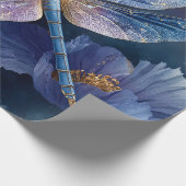 Blauwe Libel met Gouden Vleugels Decoupage Cadeaupapier (Hoek)