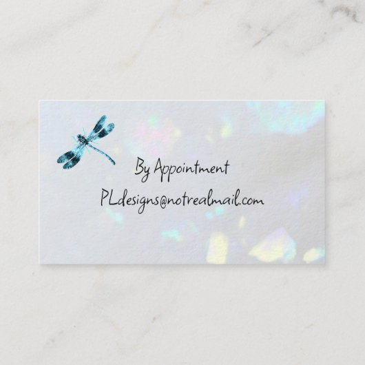 Blauwe libel minimalistisch classy witte opaal visitekaartje (Achterkant)