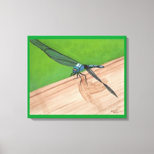 Blauwe Libel op een met Rails Omwikkelde Canvas Afdruk (Voorkant)