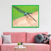 Blauwe Libel op een met Rails Omwikkelde Canvas Afdruk (Insitu (Woonkamer))