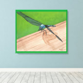 Blauwe Libel op een met Rails Omwikkelde Canvas Afdruk (Insitu (Houten vloer))