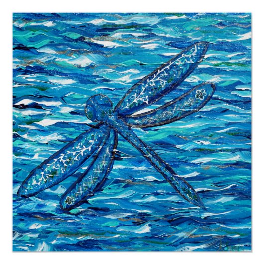 Blauwe Libel Schilderij Perfect Poster (Voorkant)