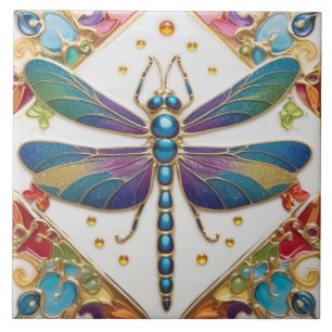 Blauwe libel - veelkleurige regenboog kleurrijk tegeltje