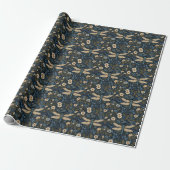 Blauwe libel vintage cadeaupapier (Uitgerold)