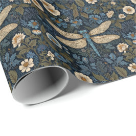 Blauwe libel vintage cadeaupapier