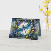 Blauwe Libel Waterverf Botanisch Kaart (Gele Bloem)