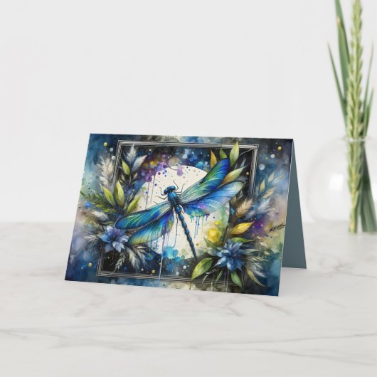 Blauwe Libel Waterverf Botanisch Kaart (Voorkant)